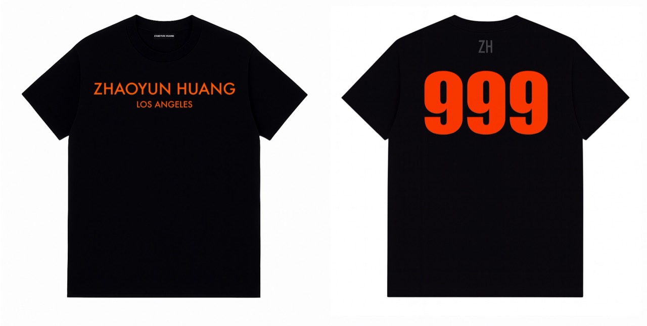 999 black T-shirt shown from the front and back